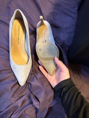 Christian Siriano Light Gray Suede Pointed-Toe Pumps